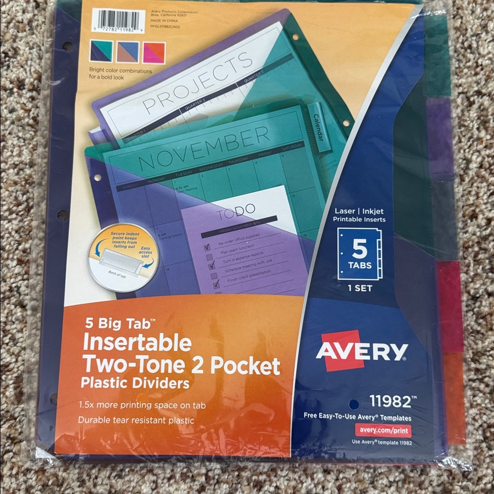 Avery 5 count big tab insertable two pocket plastic dividers